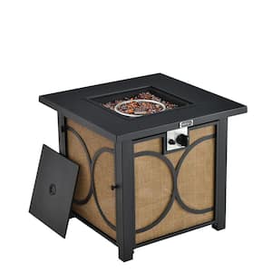 28 in. Square Propane Gas Outdoor Fire Pit Table with Fire Glasses and Rain Cover 50,000 BTU