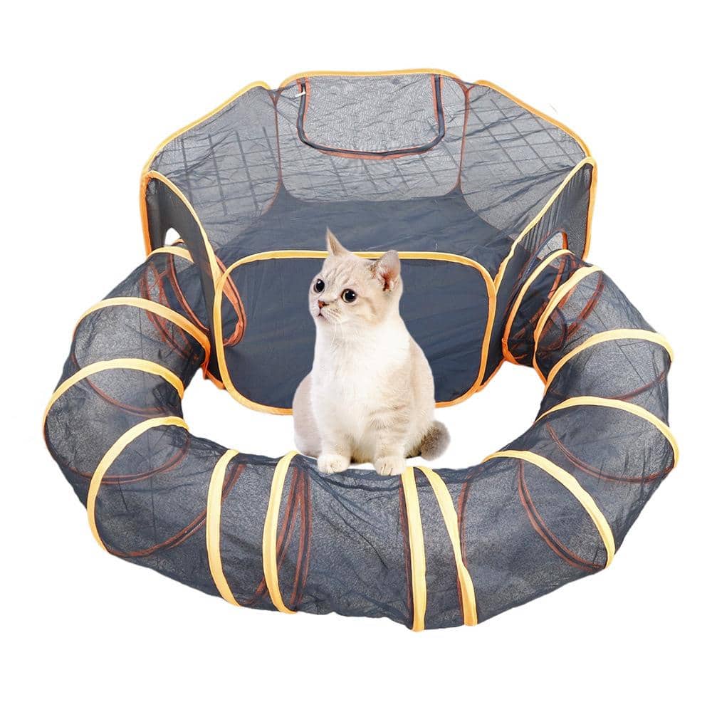 Portable 2-in-1 Cat Playpen Tent with Tunnel