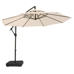 10 ft. Double Tiers Aluminum Patio Offset Umbrella Outdoor Cantilever Umbrella with Crank and Cross Bases in Beige