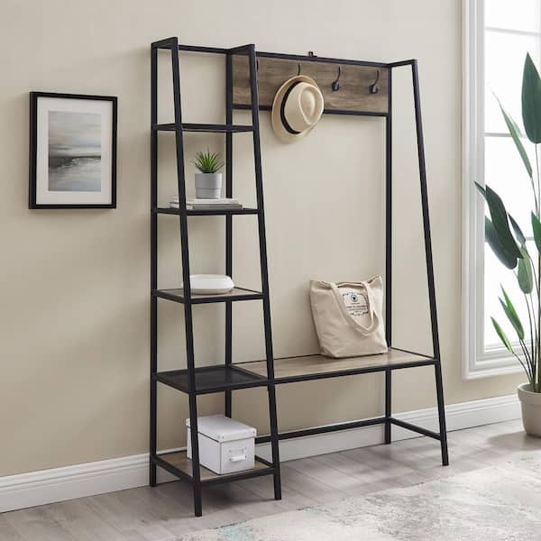 Walker Edison Furniture Company 72 in. Grey Angled Side Hall Tree with Storage