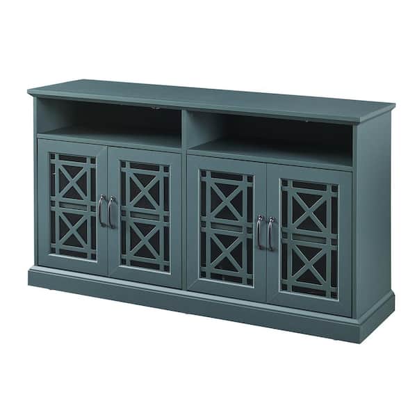 Unbranded 53 in. Teal TV Stand Fits TV's up to 58 in. with Glass Door and Adjustable Shelves
