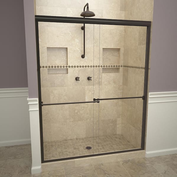 Redi Slide 1000 Series 60 in. W x 70 in. H Semi-Frameless Sliding Shower Doors in Oil Rubbed Bronze with Towel Bar and Clear Glass