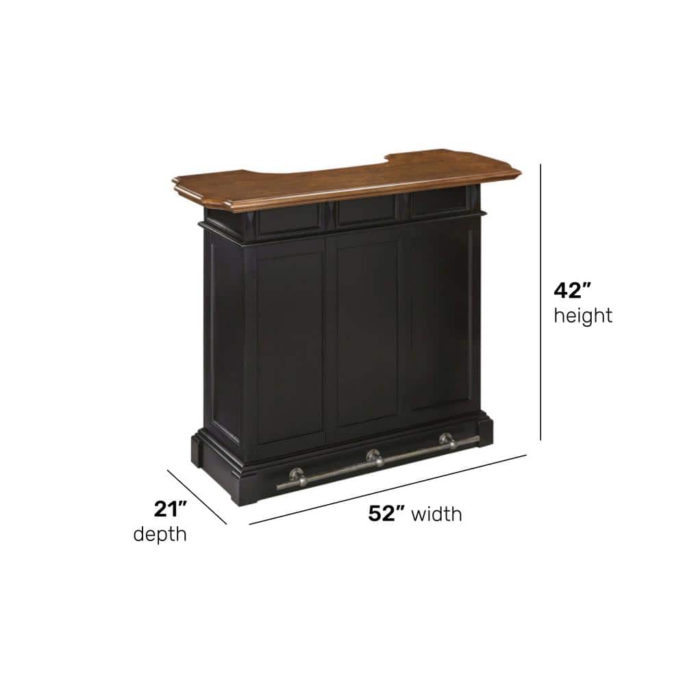 Americana Black and Oak Hardwood Bar with Adjustable Shelves