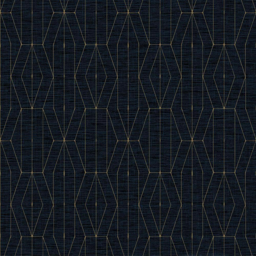 GLUCKSTEINELEMENTS Deco Geometric Indigo Gold Non-Woven Paper Peel and Stick Matte Wallpaper Roll 30.75 Sq. ft., Indigo/Gold