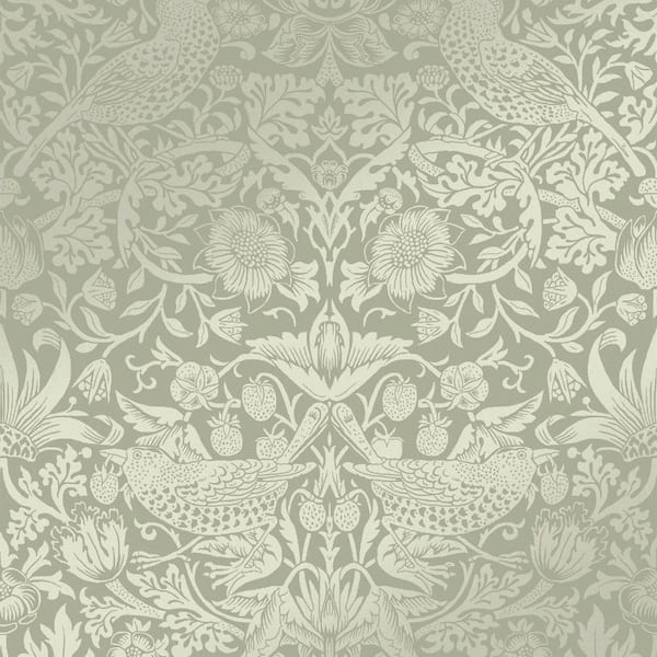 Graham & Brown William Morris At Home Strawberry Thief Fibrous Sage Wallpaper