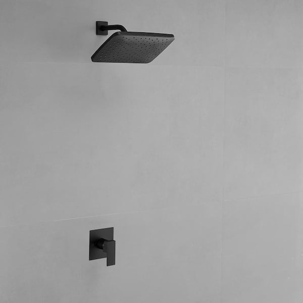 Single Handle 1-Spray Square Shower Faucet Set 2.5 Gpm with High Pressure Shower Head in Matte Black (Valve Included)