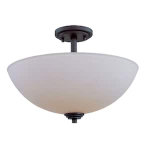 Chelsey 15.75 in. 3-Light Bronze Semi Flush Mount Light with Matte Opal Glass Shade with No Bulbs Included