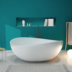 Risti 63 in. x 38 in. Stone Resin Freestanding Soaking Bathtub in White