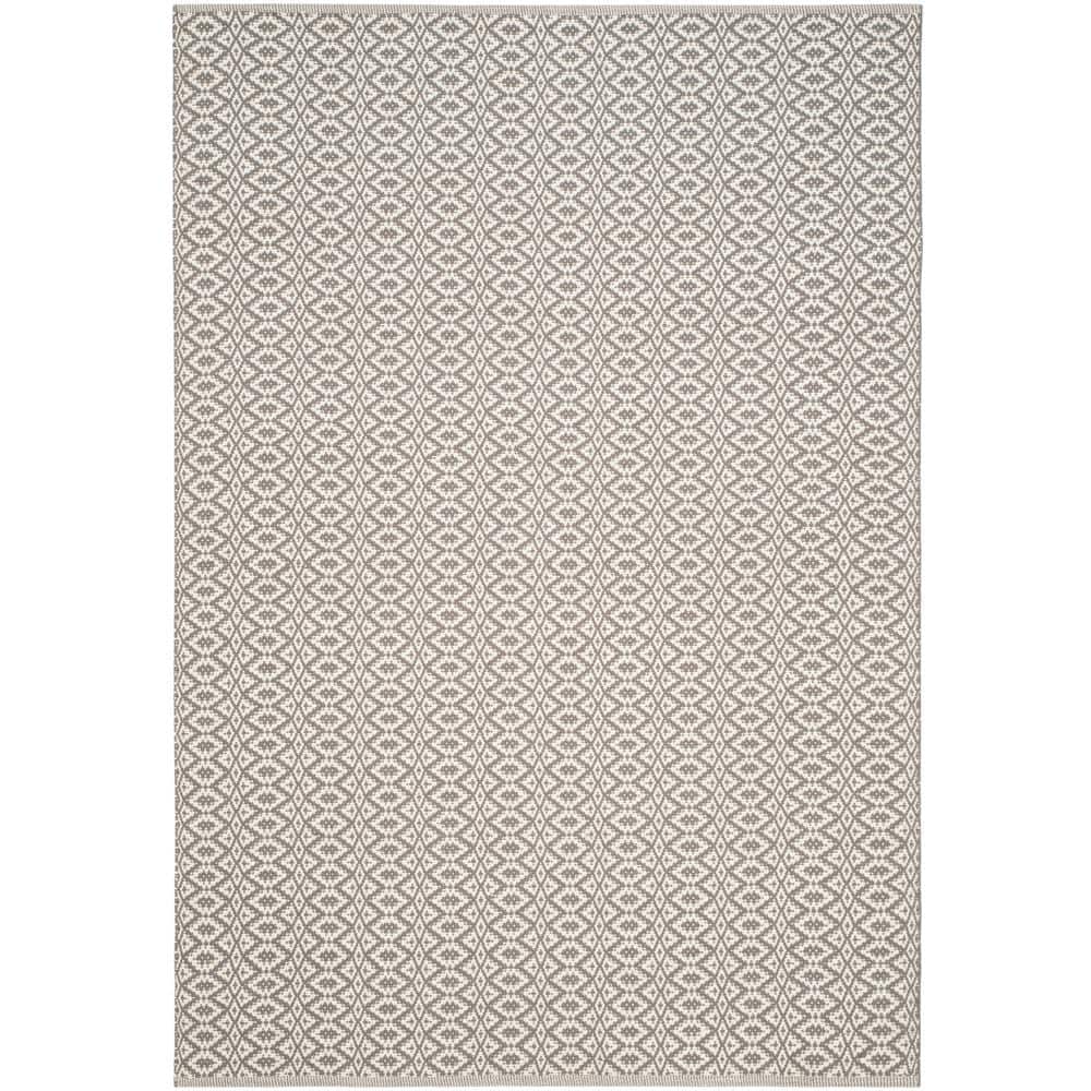 Ivory and Grey Rectangular Flat Woven Wool Cotton Rug, 4' x 6'