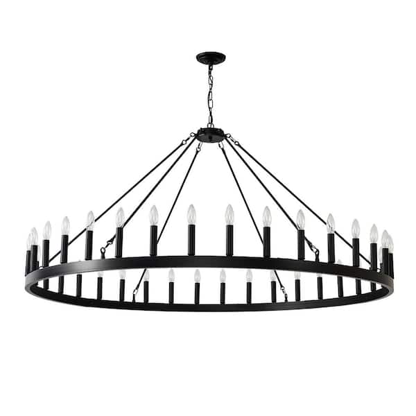 Logmey 36-Light Matte Black 60 in. Extra Large Wagon Wheel Chandelier for Living Room with E12 Sockets