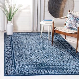 Tulum Navy/Ivory 4 ft. x 6 ft. Border Geometric Diamonds Area Rug