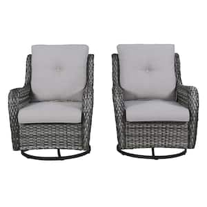 Outdoor Swivel Gray Wicker Outdoor Rocking Chair with CushionGuard Gray Cushions Patio (Set 2-Pack)