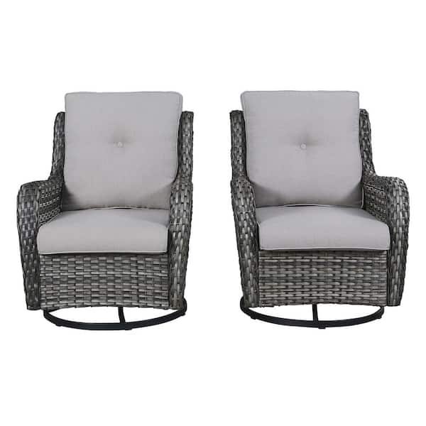 Pocassy Outdoor Swivel Gray Wicker Outdoor Rocking Chair with CushionGuard Gray Cushions Patio (Set 2-Pack)