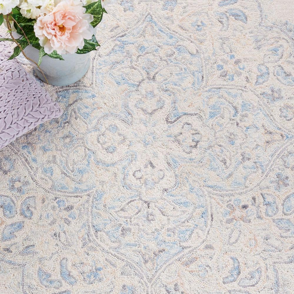Elegant Ivory Medallion Tufted Wool Runner Rug 2'3" x 9'