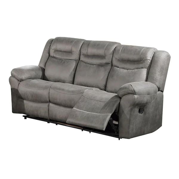 Benjara 86 in. Slope Arm Faux Leather Rectangle Power Reclining Sofa in Gray