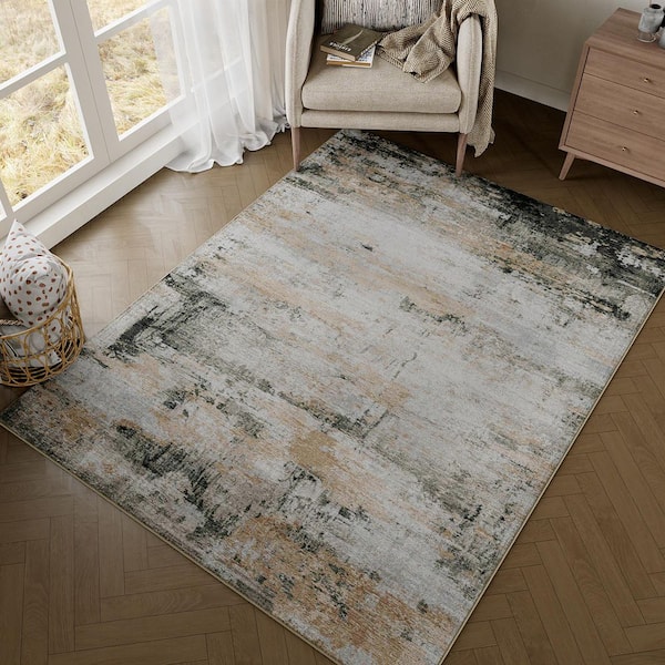 Dusk Black/Gold 5 ft. x 7 ft. Washable Modern Abstract Area Rug