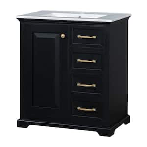 30 in. W Freestanding Single Sink Bath Vanity in Black with White Ceramic Sink Top and Drawers