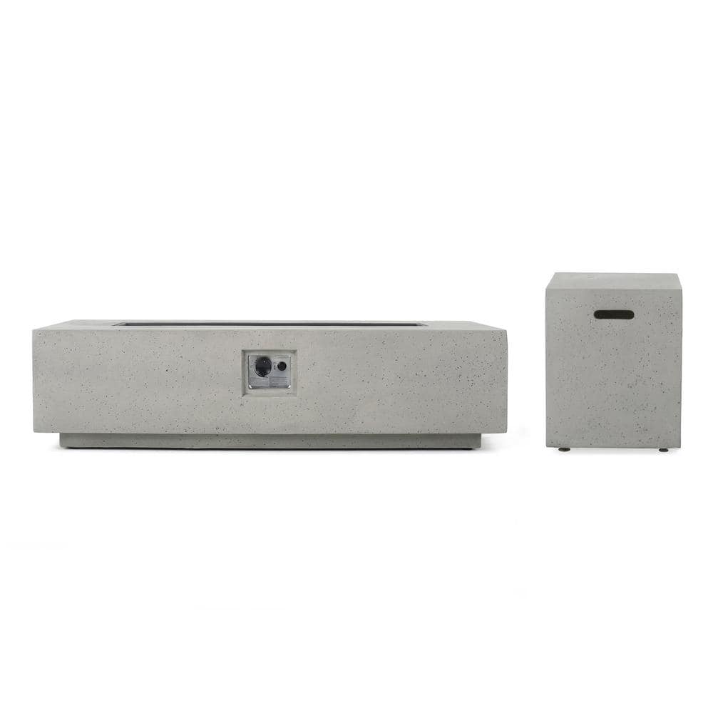 Light Gray Rectangular Concrete Gas Fire Pit Table with Tank Holder