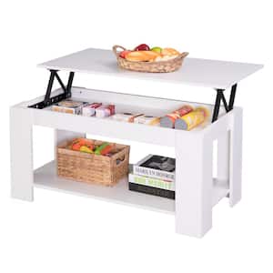 40 in. White Medium Rectangle Wood Coffee Table with Lift Top
