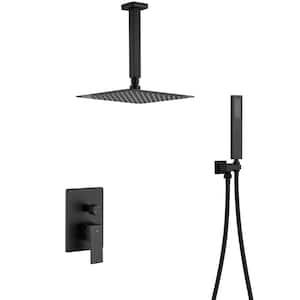 2-Spray Patterns with 2.5 GPM 10 in. Ceiling Mount Dual Shower Heads with Rough- in Valve in Matte Black