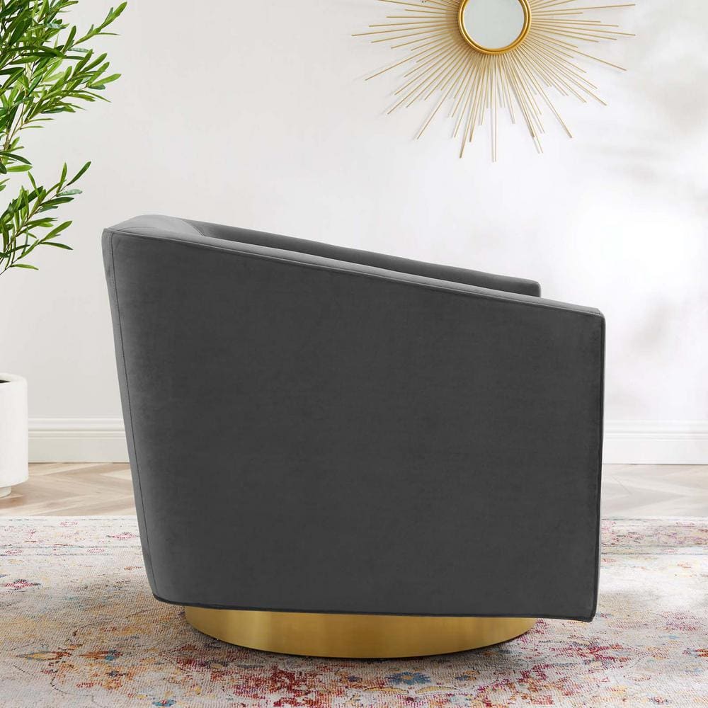 Elegant Gold Charcoal Velvet Barrel Swivel Accent Chair