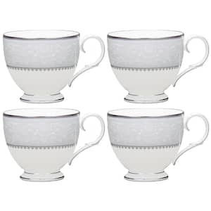 Brocato 7 fl. oz. (White) Bone China Tea Cups, (Set of 4)