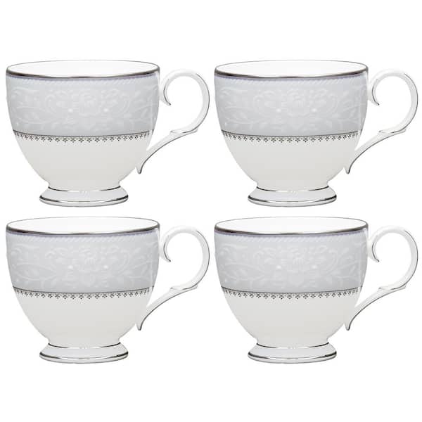 Noritake Brocato 7 fl. oz. (White) Bone China Tea Cups, (Set of 4)