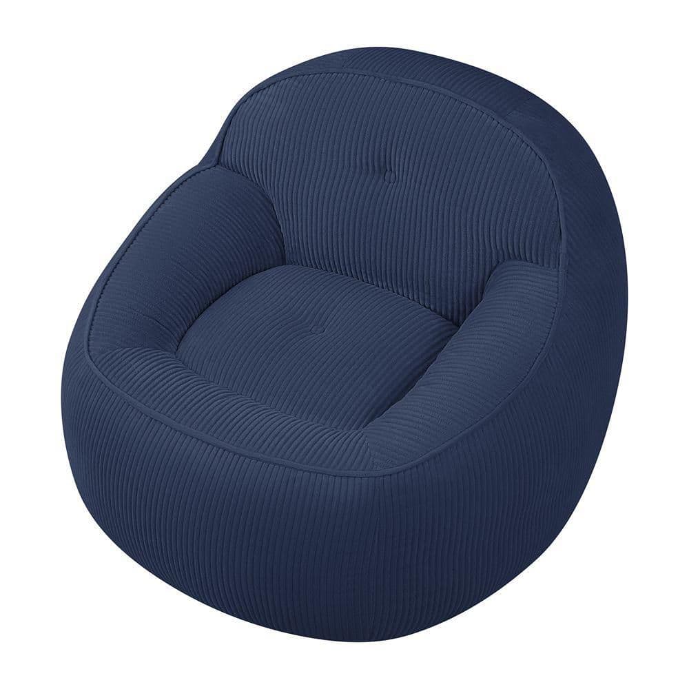Blue Corduroy Bean Bag Chair, No Assembly Foam Filled Lounger Sofa