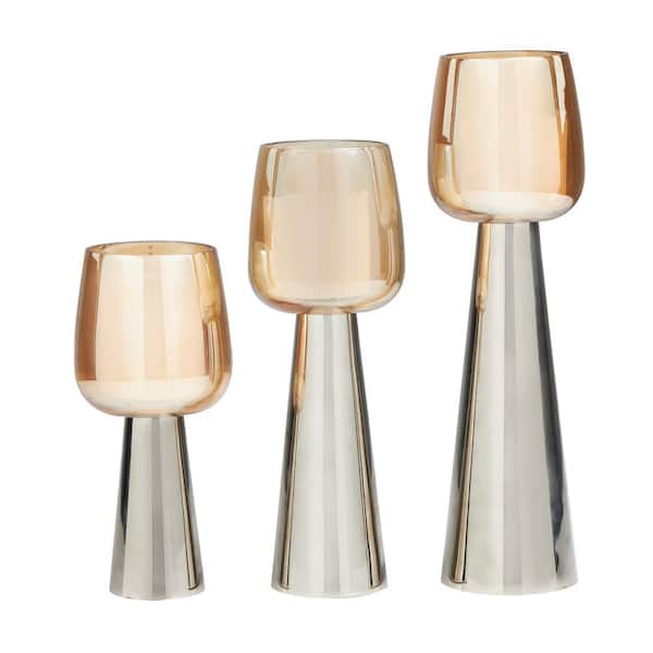 Litton Lane Silver Stainless Steel Candle Holder with Gold Cup Candle Holders (Set of 3)