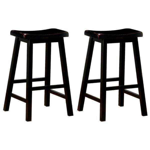 Benjara 24 in. Dark Brown Backless Wood Bar Stool (Set of 2)