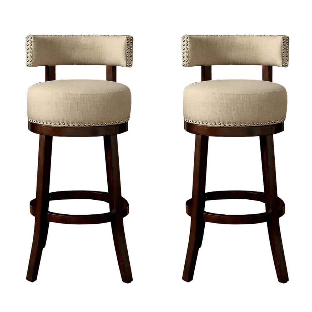 Gray Leather Swivel Wood 22" Contemporary Barstool