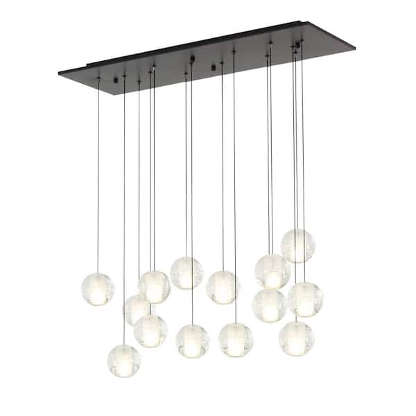 14 Lights Black Plate Drop Bubbles Crystal LED Dimmable Chandelier for Living Room Entrance Stairway,3000K G4 Bulb