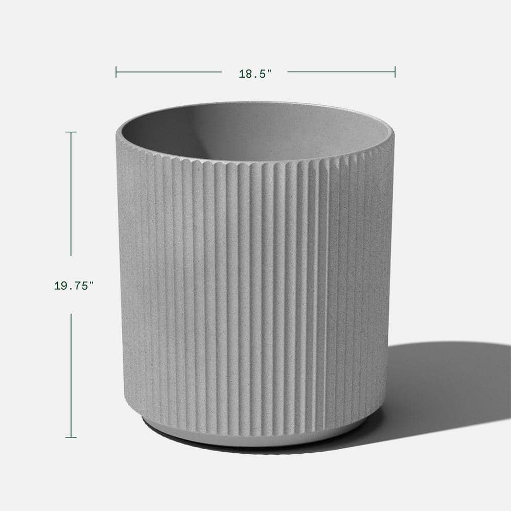 Demi 20" Gray Plastic-Stone Round Planter with Fluted Edges