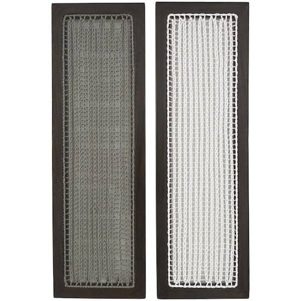 Litton Lane 38 in. x 12 in. Mango Wood Dark Brown Handmade Woven Geometric Wall Art Decor with White and Sage Macrame (Set of 2)