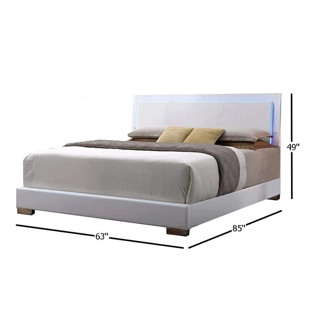Lorimar High Gloss White Queen Bed with LED Headboard and Faux Leather