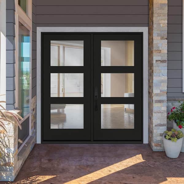 Regency 72 in. x 80 in. Modern 3L Equal Clear Glass Onyx RHIS Stained Fiberglass Retro Patio Door w/6"Jamb