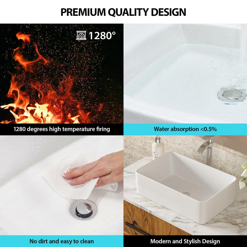 21" x 14" White Ceramic Rectangular Vessel Sink