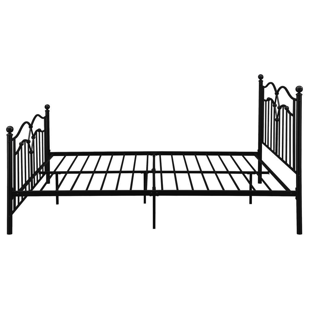 Black Metal Queen Platform Bed with Upholstered Headboard