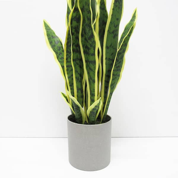 36 in. Green Yellow Sansevieria Artificial Snake Plant in Grey Pot