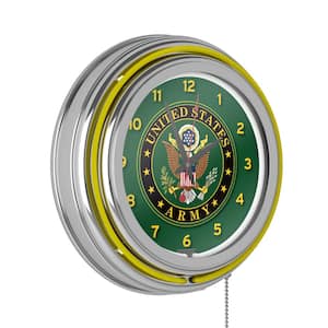 United States Army Yellow Symbol Lighted Analog Neon Clock