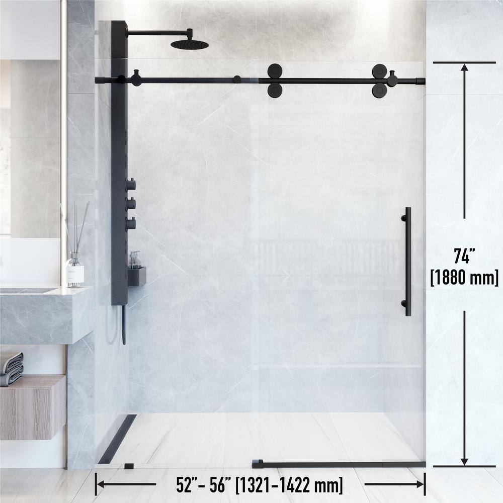 Elan Matte Black Frameless Sliding Shower Door with Clear Glass