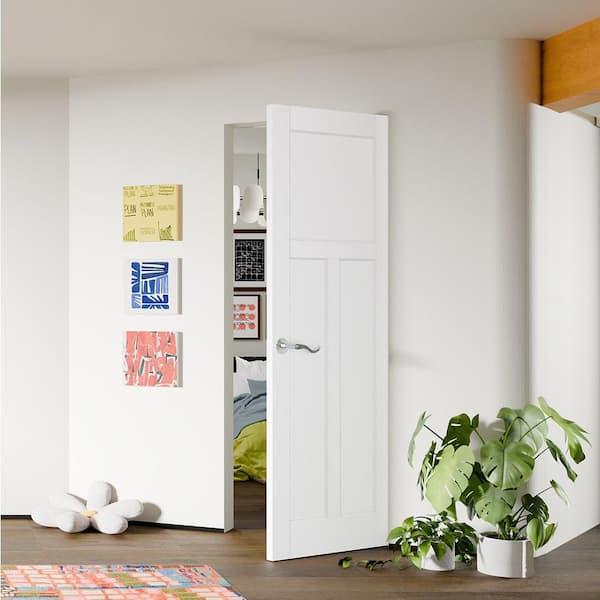 TENONER 30 in. x 80 in. T Shaped, 3-Panel MDF, White Primed Wood