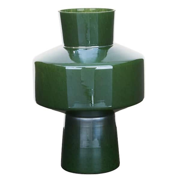 Litton Lane 13 in. Green Glass Decorative Vase
