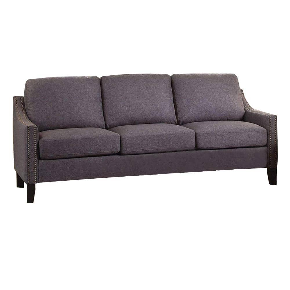 Zapata Gray Linen Sloped Arm Sofa with Nailhead Trim