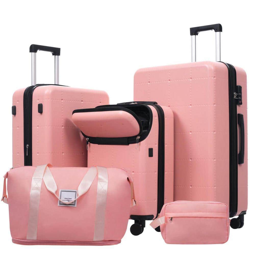 INNOBULE 5 Pcs Luggage Set Light Pink ABS Plastic Hardside w