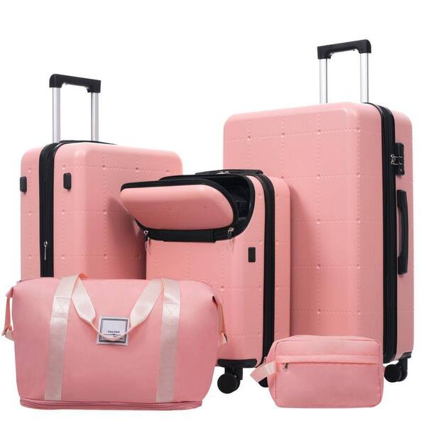 INNOBULE 5 Pcs Luggage Set Light Pink ABS Plastic Hardside w