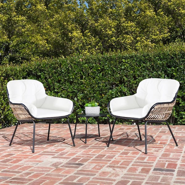 Hanover Naya 3-Piece Wicker Conversation Set with White Cushions