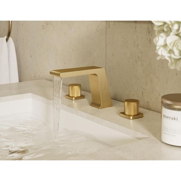 Waterfall 8 in. Widespread Double Handle Bathroom Sink Faucet and Towel Rack Set in Brushed Gold Drain Not Included
