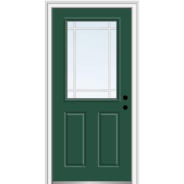 MMI Door 32 in. x 80 in. Internal Grilles Left-Hand Inswing 1/2-Lite Clear 2-Panel Painted Fiberglass Smooth Prehung Front Door