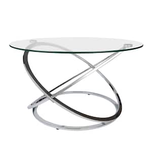 Galaxy 31.5 in. Chrome and Tempered Glass Round Abstract Coffee Table